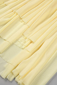 Bandeau Neck Flared Mesh Maxi Dress