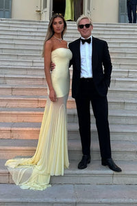 Bandeau Neck Flared Mesh Maxi Dress