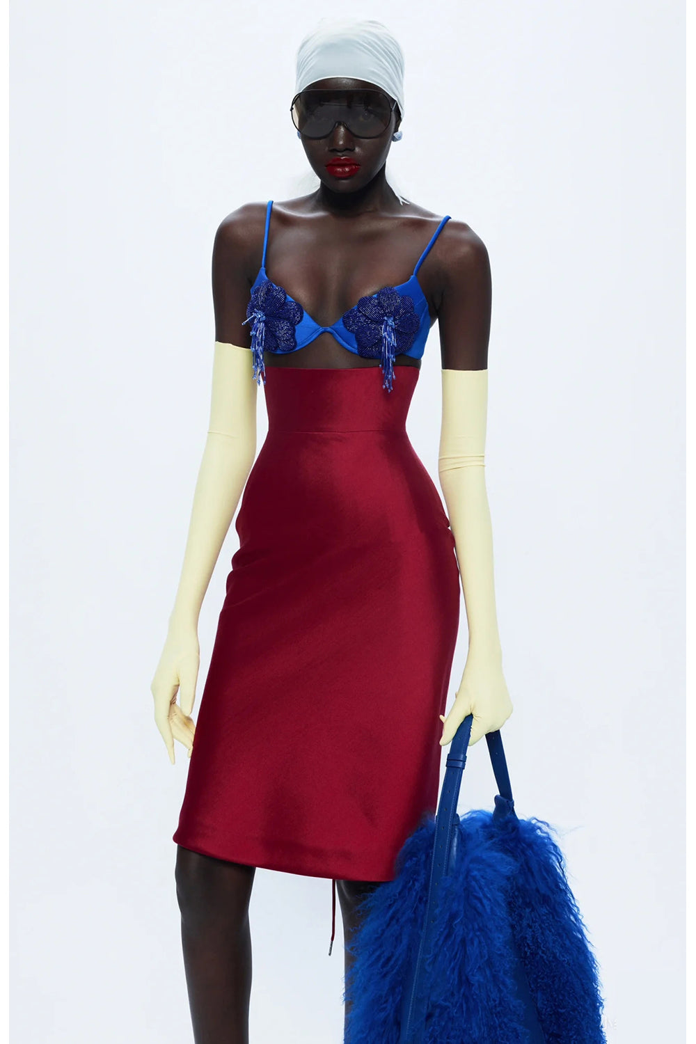 Beaded Applique Lace-up Midi Dress