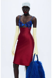 Beaded Applique Lace-up Midi Dress