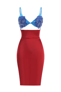 Beaded Applique Lace-up Midi Dress