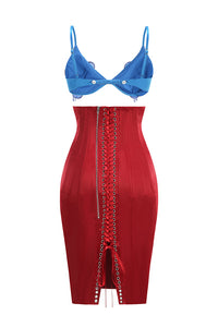 Beaded Applique Lace-up Midi Dress