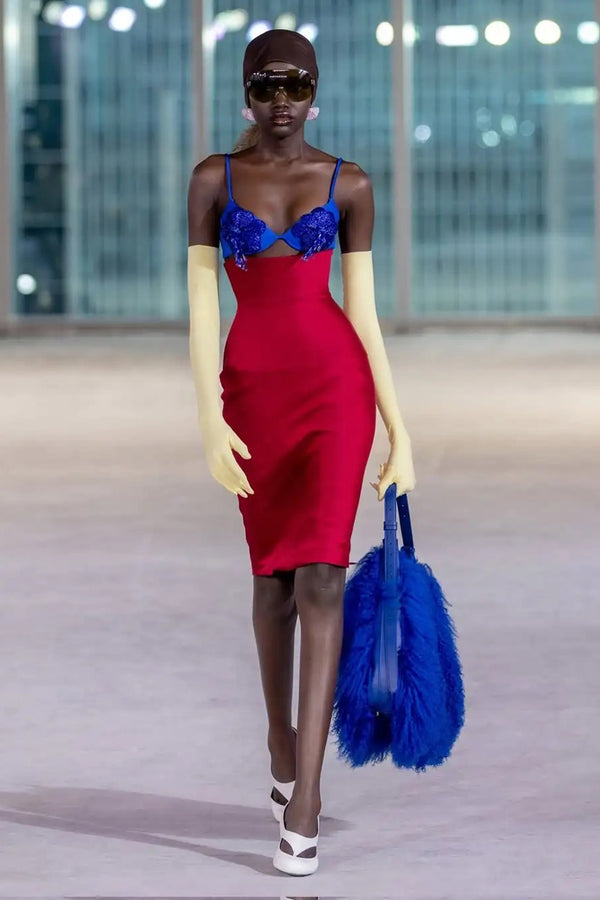 Beaded Applique Lace-up Midi Dress