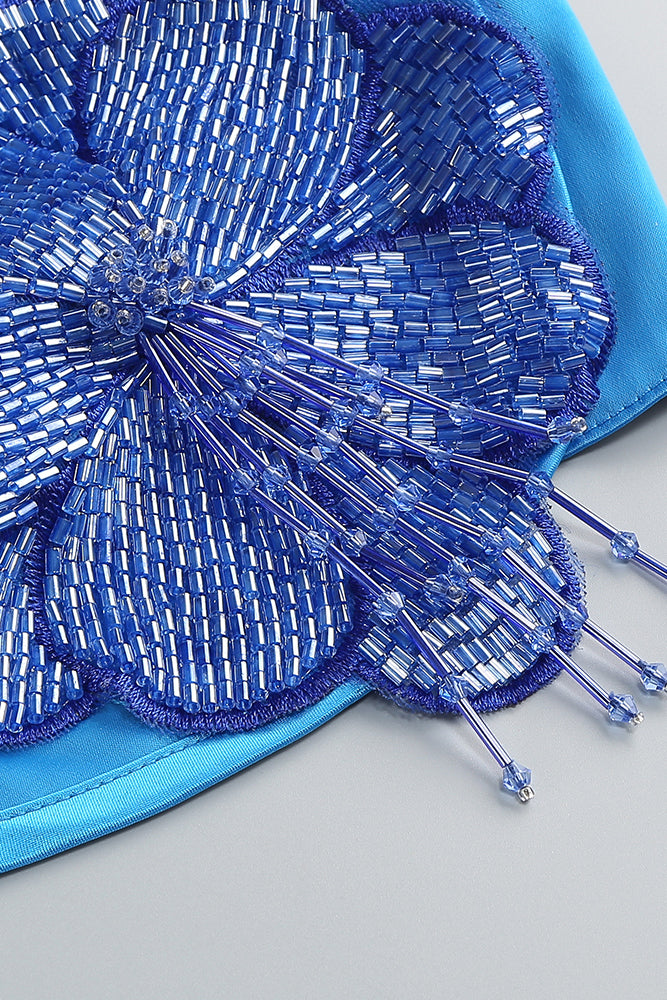 Beaded Applique Lace-up Midi Dress