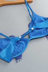 Beaded Applique Lace-up Midi Dress