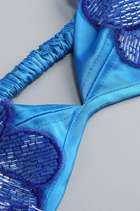 Beaded Applique Lace-up Midi Dress