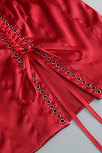 Beaded Applique Lace-up Midi Dress