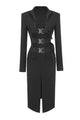 Black Cyber Shibari Blazer Slit Midi Skirt Two Pieces