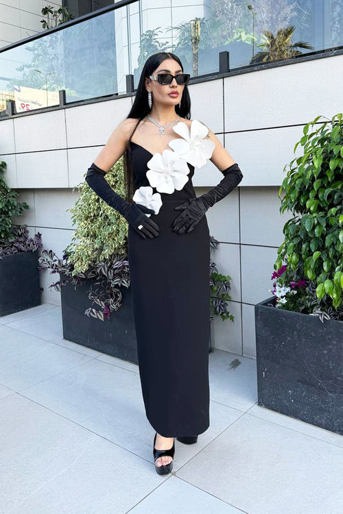 Black Flower Crystal Bandage Maxi Dress IULOVER Black Flower Crystal Bandage Maxi Dress IULOVER