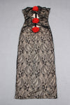 Black Strapless Lace Cut Out Flower See Through Maxi Dress