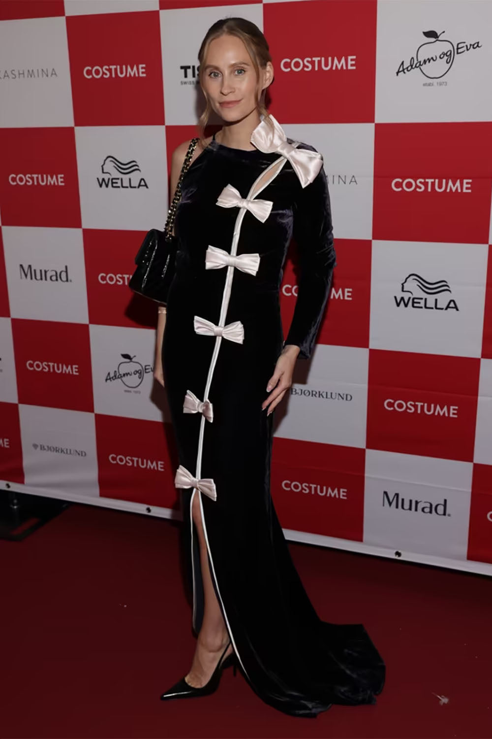 Bow Cascade Velvet Maxi Dress