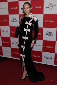 Bow Cascade Velvet Maxi Dress