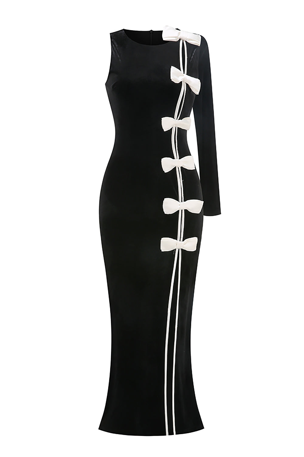 Bow Cascade Velvet Maxi Dress