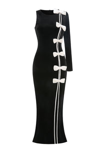 Bow Cascade Velvet Maxi Dress