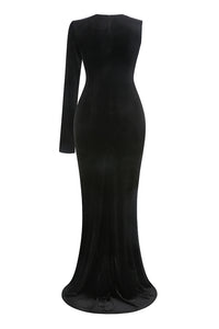 Bow Cascade Velvet Maxi Dress