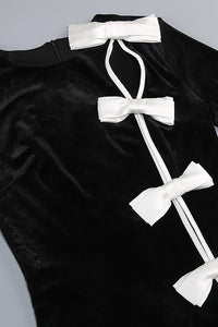 Bow Cascade Velvet Maxi Dress