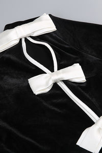 Bow Cascade Velvet Maxi Dress