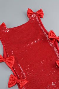 Bow Sequined Maxi Dress in Red