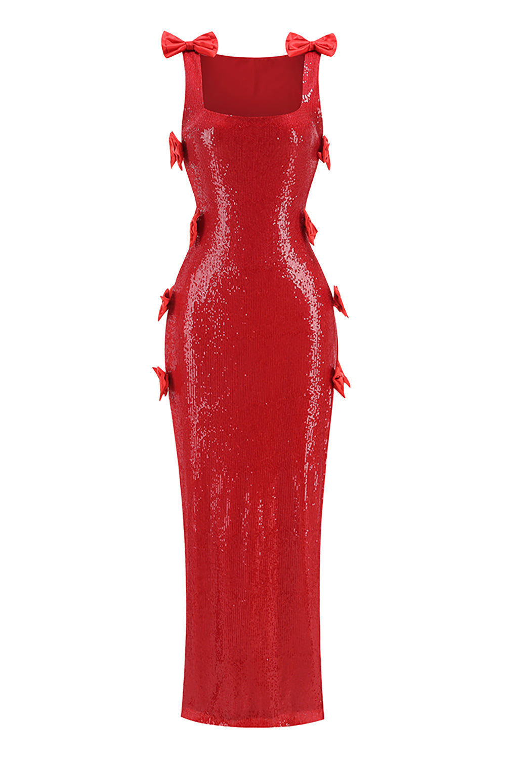 Bow Sequined Maxi Dress in Red