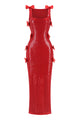 Bow Sequined Maxi Dress in Red