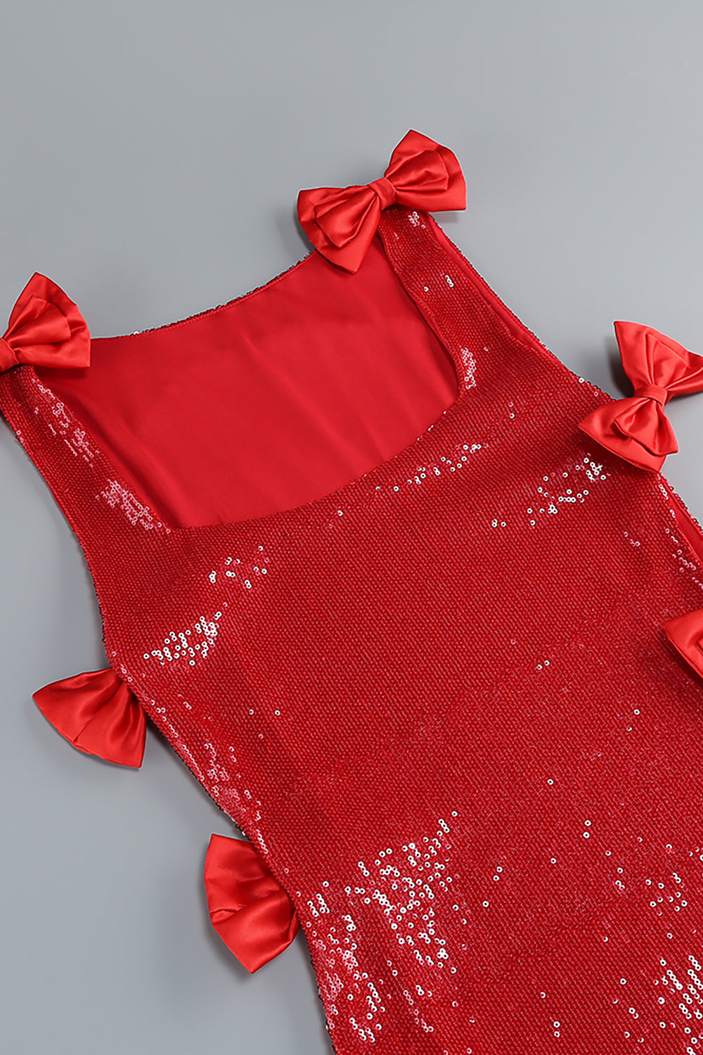 Bow Sequined Maxi Dress in Red