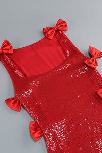 Bow Sequined Maxi Dress in Red