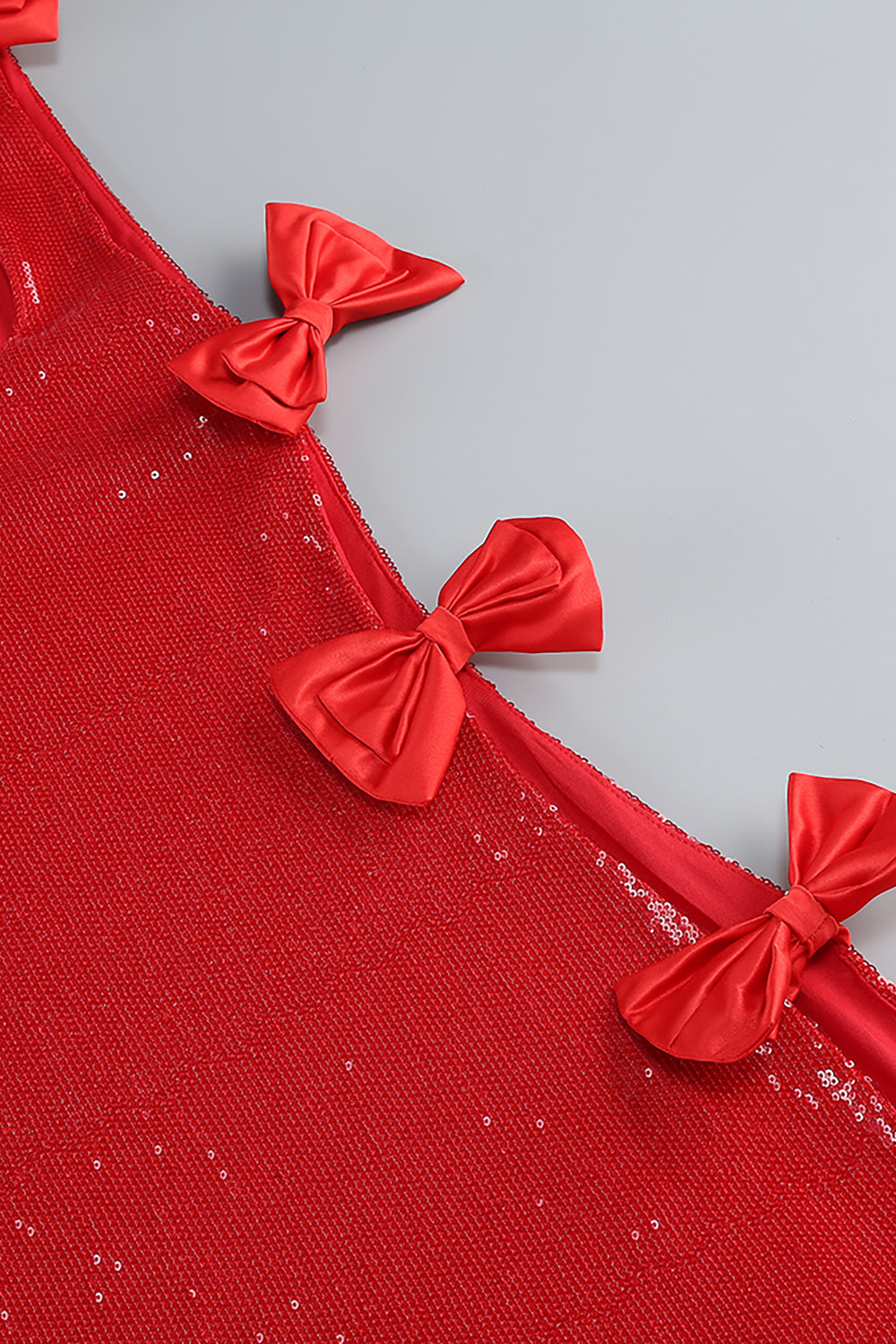 Bow Sequined Maxi Dress in Red