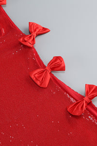 Bow Sequined Maxi Dress in Red
