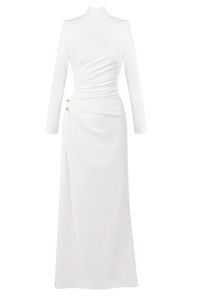 Brooch Long Sleeve Split Maxi Dress