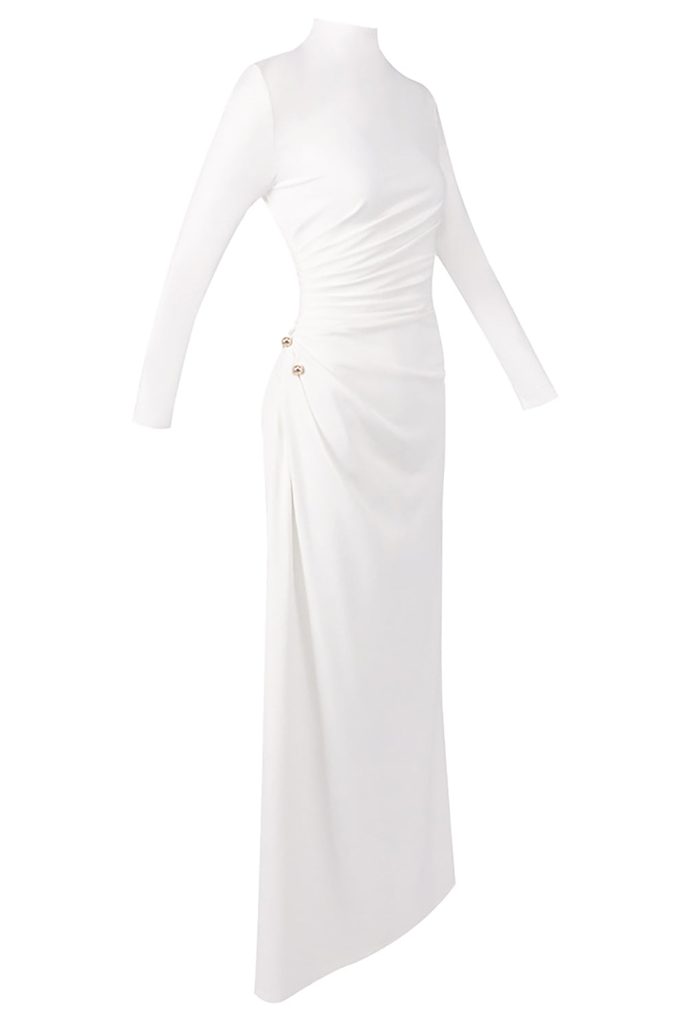 Brooch Long Sleeve Split Maxi Dress