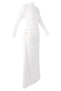 Brooch Long Sleeve Split Maxi Dress