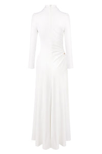 Brooch Long Sleeve Split Maxi Dress