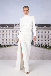 Brooch Long Sleeve Split Maxi Dress