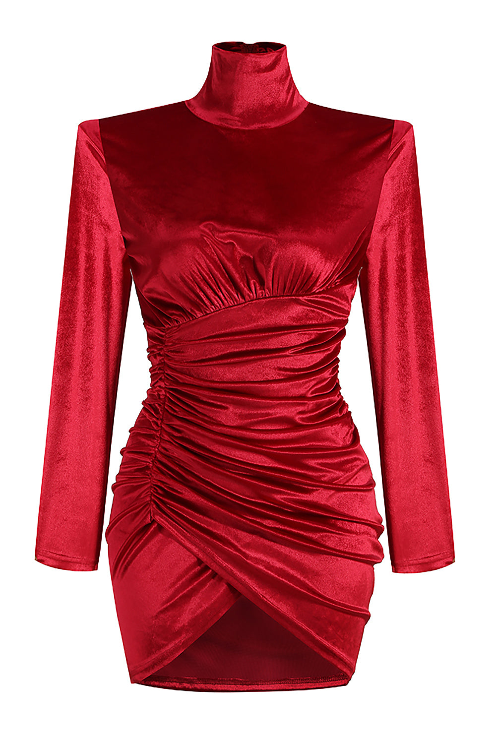 High Neck Long Sleeve Draped Velvet Dress IULOVER High Neck Long Sleeve Draped Velvet Dress IULOVER