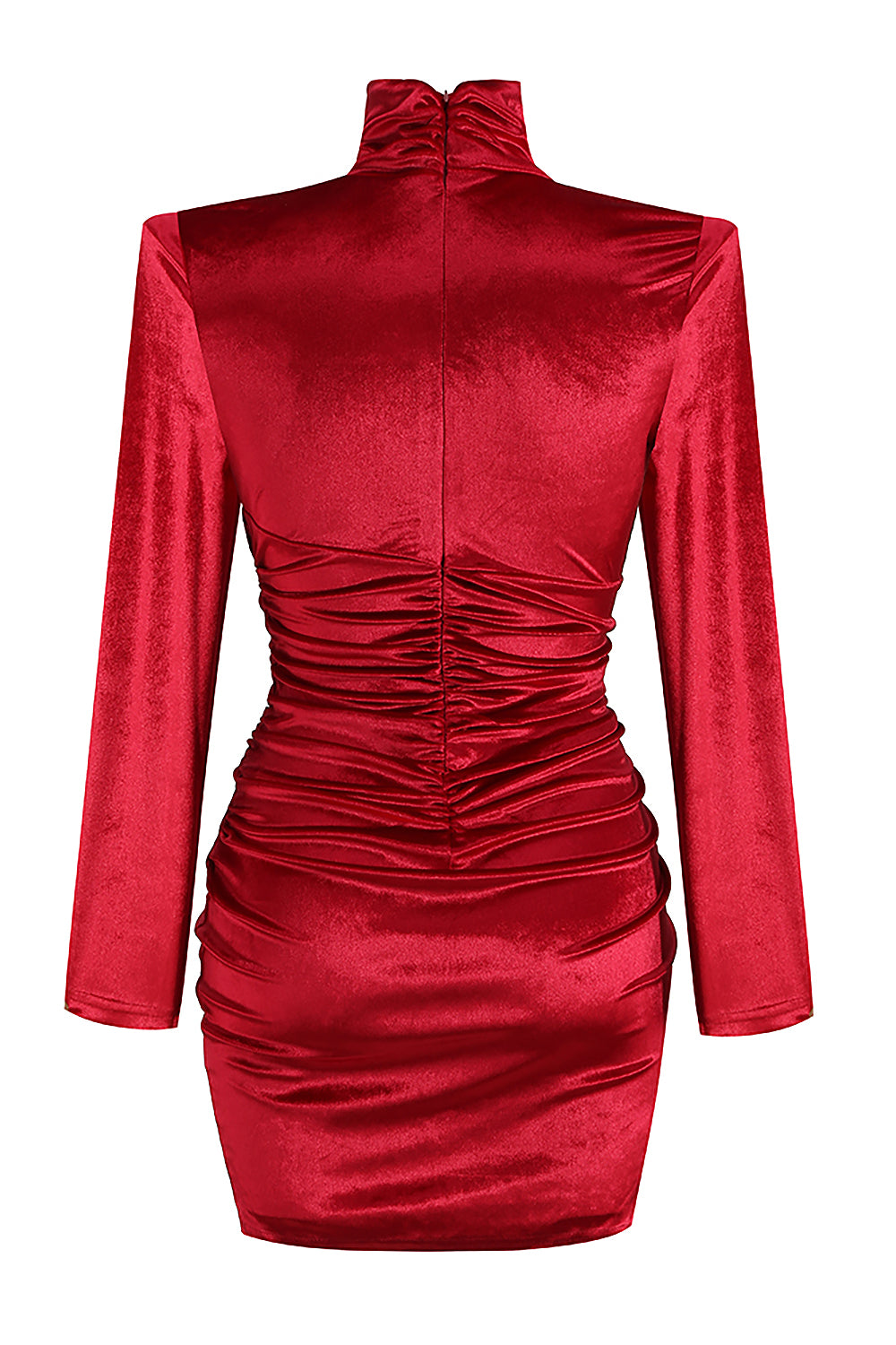 High Neck Long Sleeve Draped Velvet Dress IULOVER High Neck Long Sleeve Draped Velvet Dress IULOVER