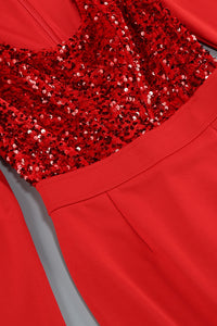 Cap Sleeves Sequin Embellished Midi Dress in Red Black