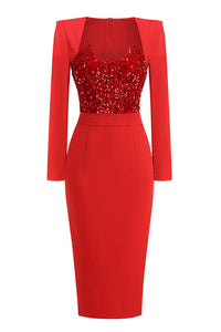 Cap Sleeves Sequin Embellished Midi Dress in Red Black