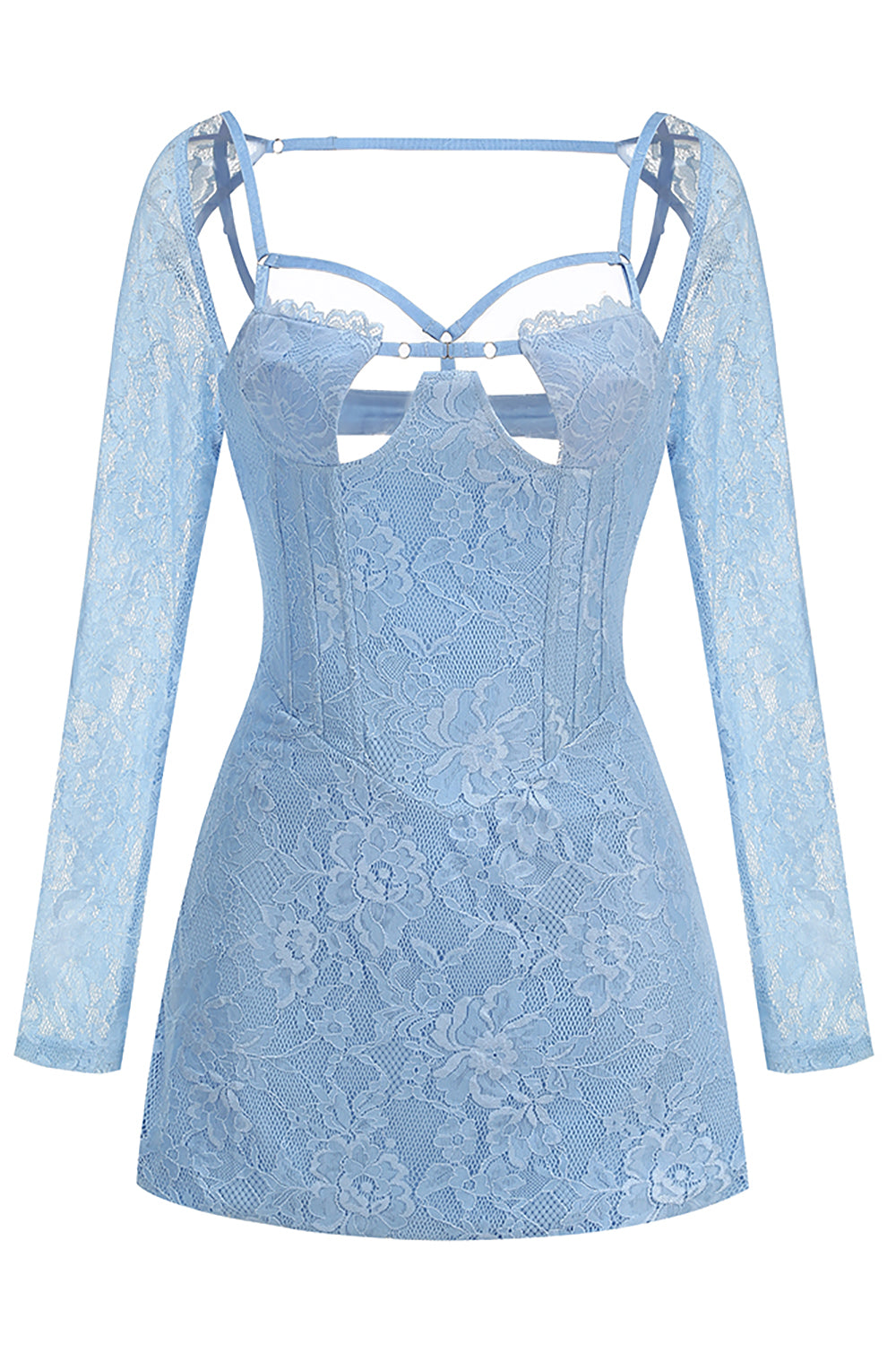 Cap Sleeves Strappy Backless Lace Mini Dress IULOVER Cap Sleeves Strappy Backless Lace Mini Dress IULOVER