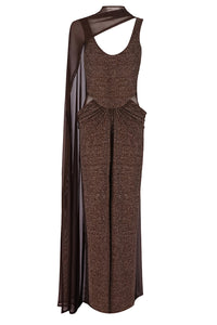 Chiffon Scarf Corseted Sparkly Gown