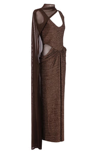 Chiffon Scarf Corseted Sparkly Gown