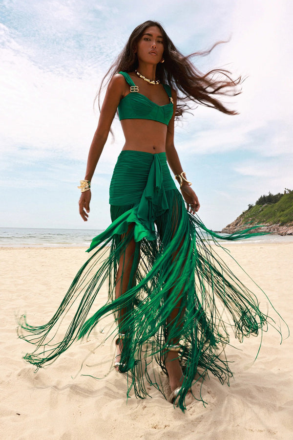 Contour Bust Wide Strap Fringe Skirt Set
