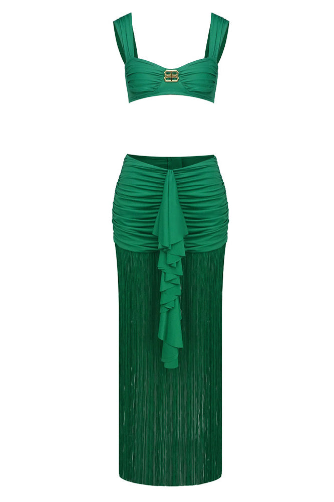 Contour Bust Wide Strap Fringe Skirt Set