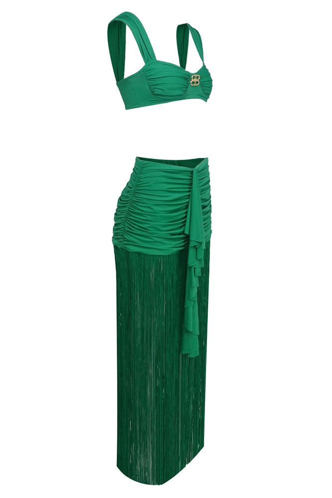 Contour Bust Wide Strap Fringe Skirt Set