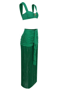 Contour Bust Wide Strap Fringe Skirt Set