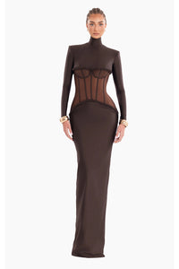 Corset Mesh Elegance Mirage Maxi Dress