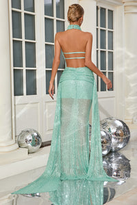 Cowl Backless Sequin Gown