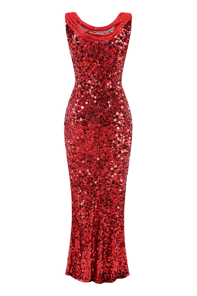 Cowl Sequin Maxi Evening Gown