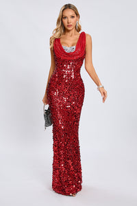 Cowl Sequin Maxi Evening Gown