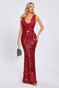 Cowl Sequin Maxi Evening Gown