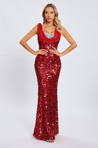 Cowl Sequin Maxi Evening Gown